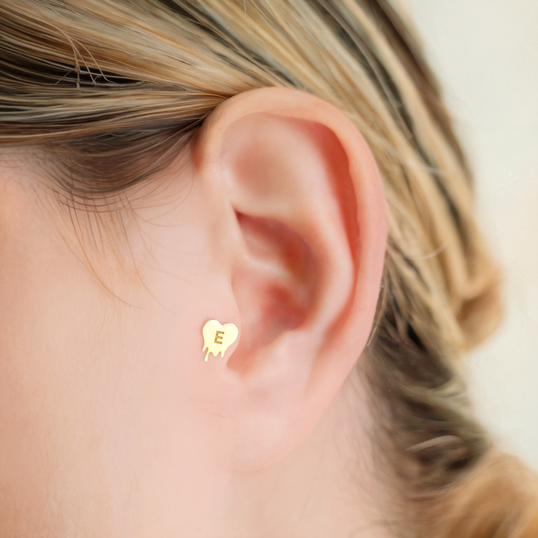 14K Gold Melted Initial Custom Flatback Ear Piercing