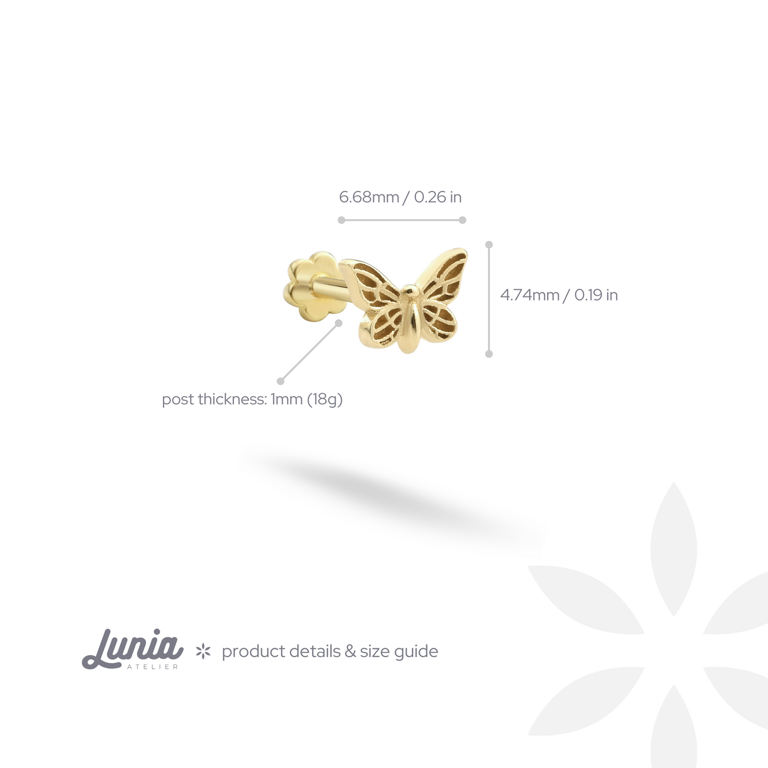 Mini Butterfly Flatback Ear Piercing 14K Gold