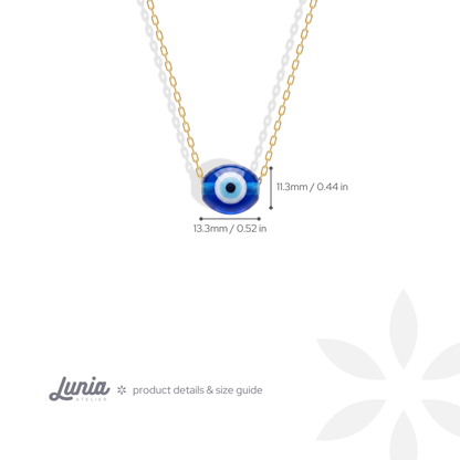 Oval evil eye size is 13.3 mm wide and 11.3 mm high