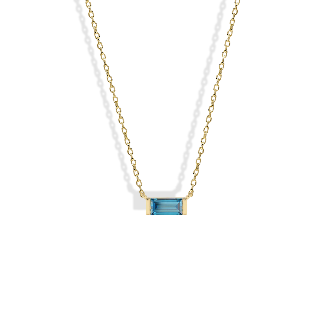 Minimal Rectangle Blue Necklace 14K Gold