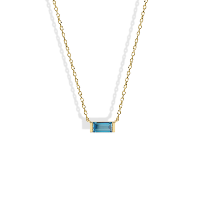 Minimal Rectangle Blue Necklace 14K Gold