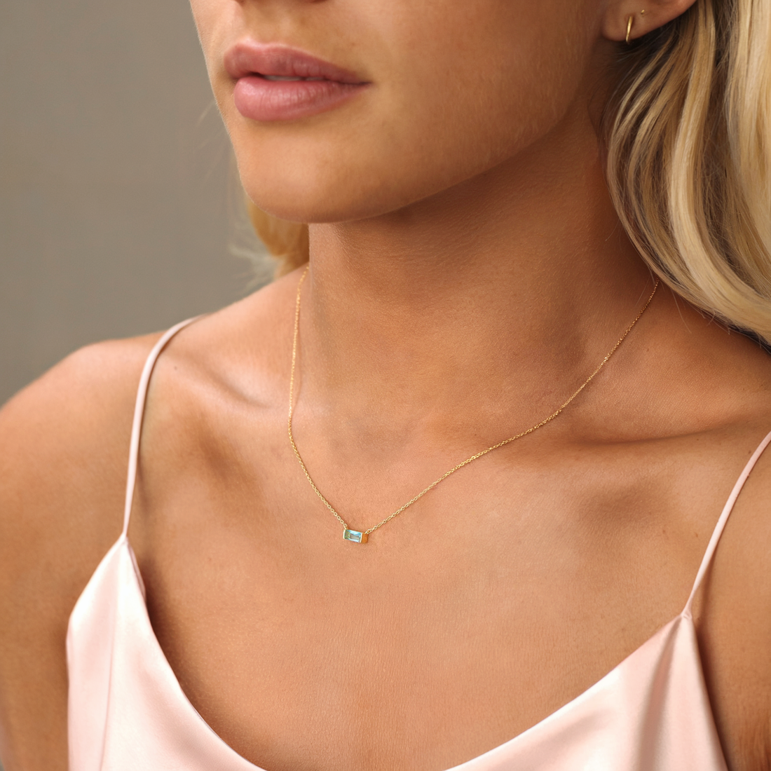Delicate Blue Bar Necklace in Gold