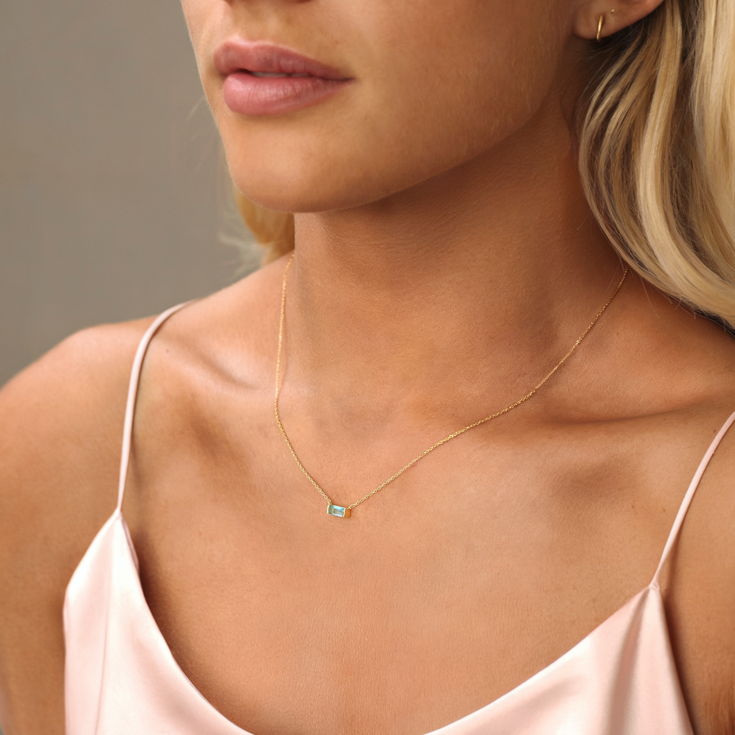 Delicate Blue Bar Necklace in Gold