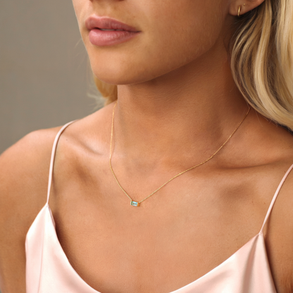 Delicate Blue Bar Necklace in Gold