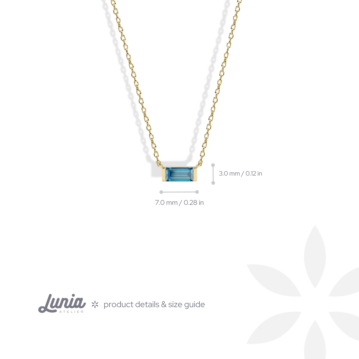 Minimal Rectangle Blue Necklace 14K Gold