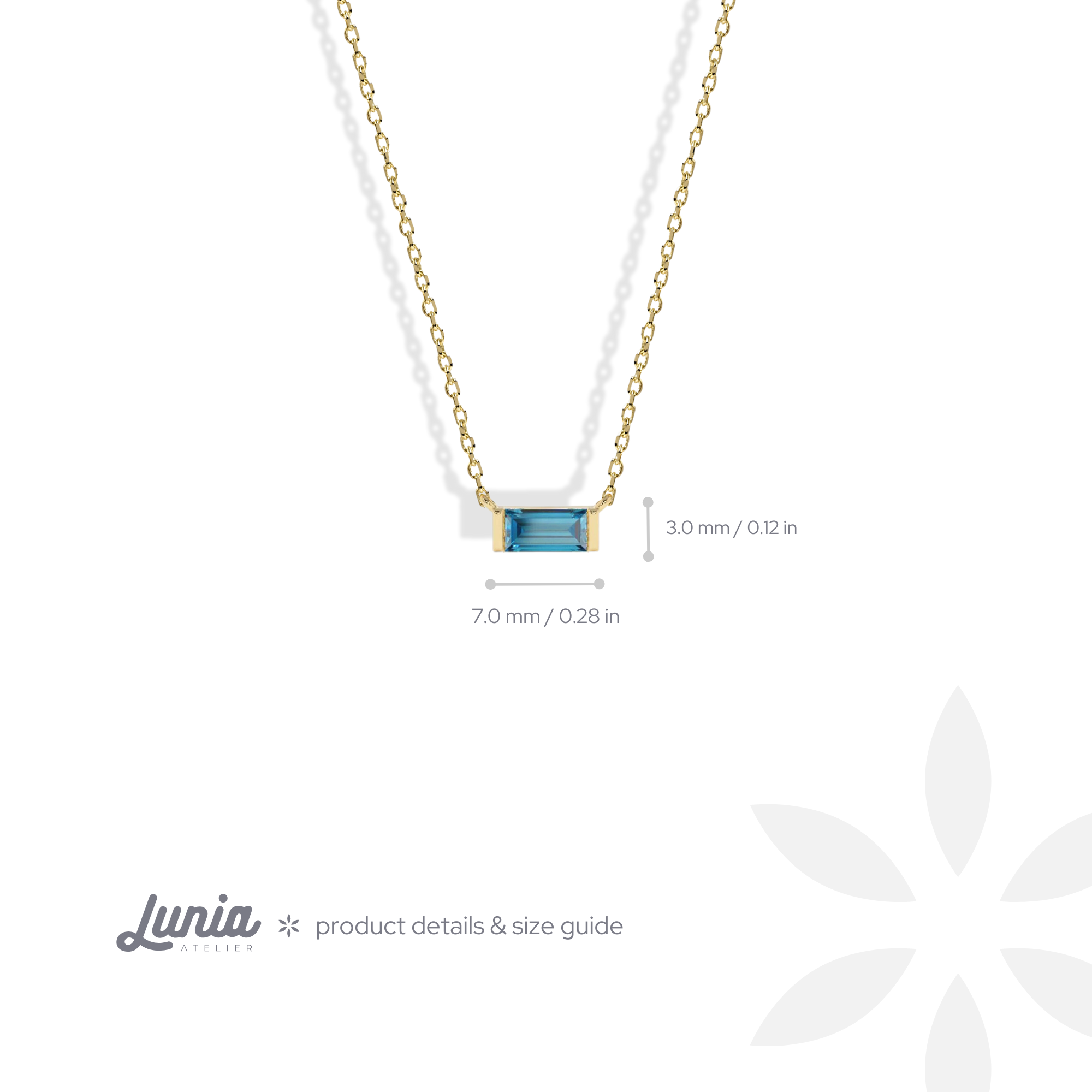 Minimal Rectangle Blue Necklace 14K Gold
