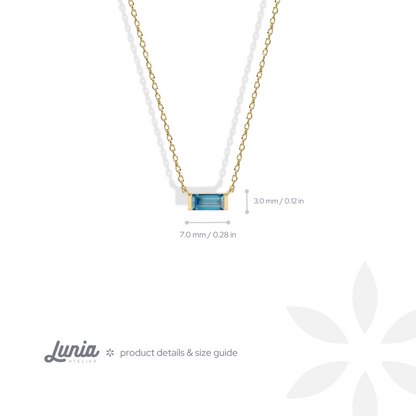 Minimal Rectangle Blue Necklace 14K Gold