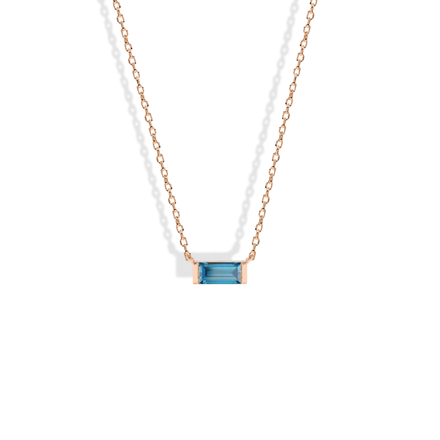 Minimal Rectangle Blue Necklace 14K Gold