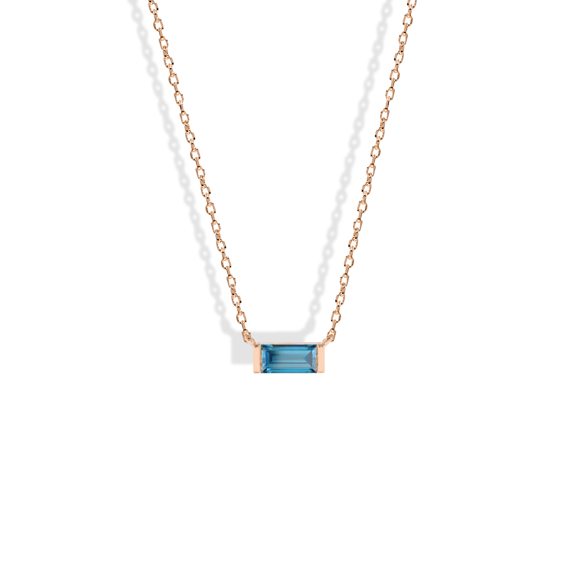 Minimal Rectangle Blue Necklace 14K Gold