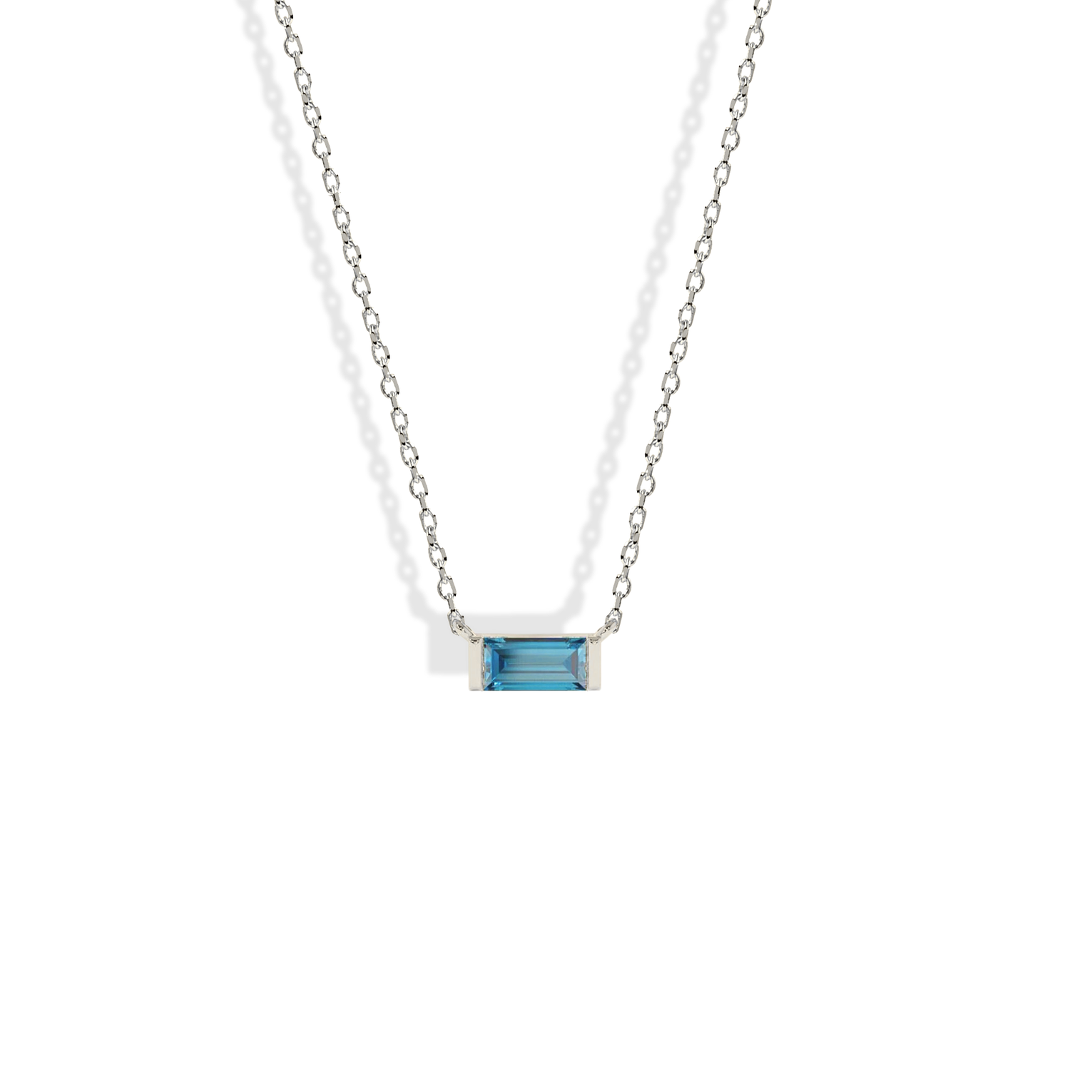 Minimal Rectangle Blue Necklace 14K Gold