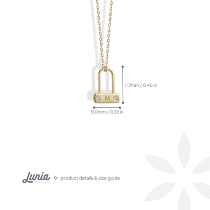 Minimal Stone Lock Initial Letter Custom Diamond Necklace 14K Gold / Silver
