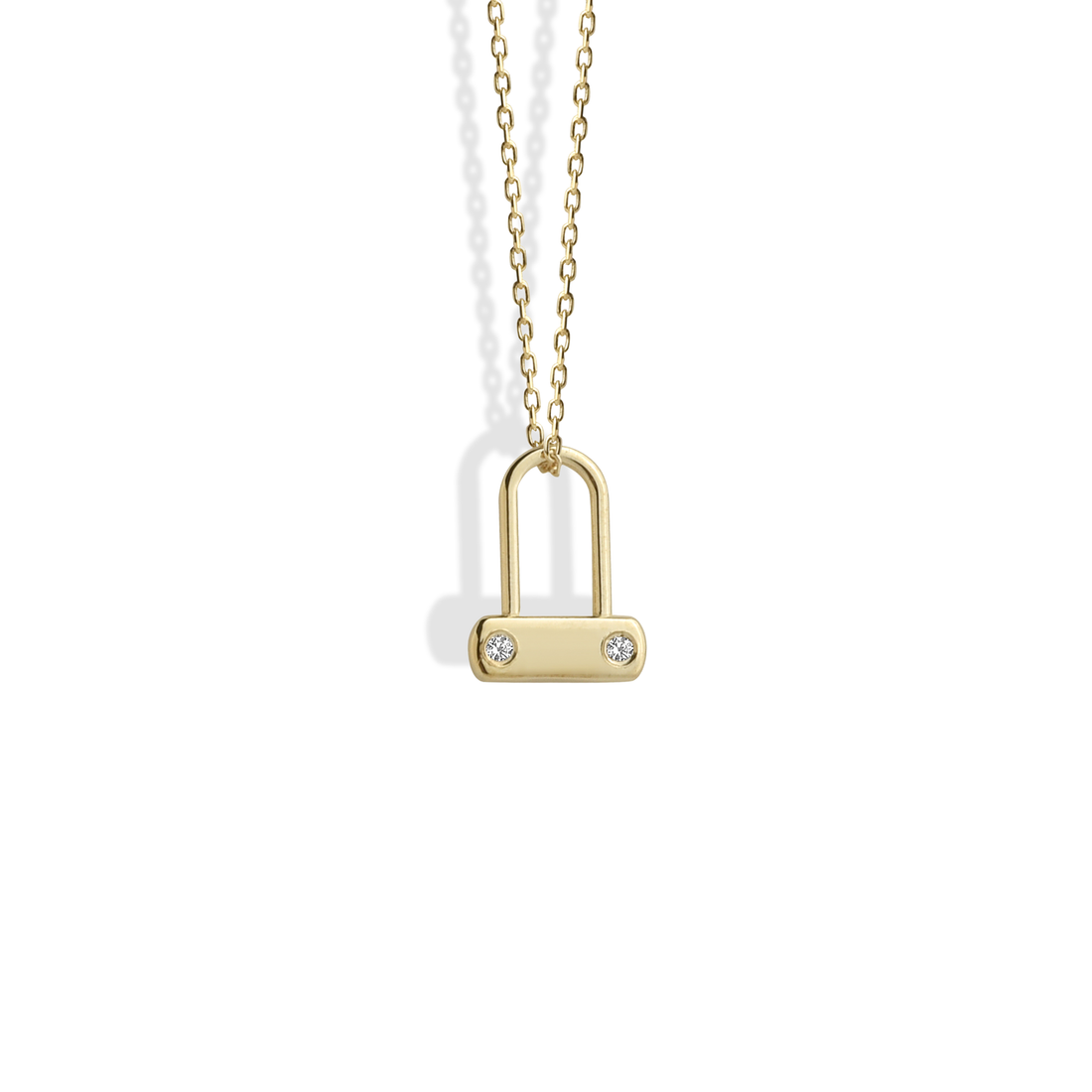 Minimal Stone Lock Necklace 14K Gold featuring tiny lock charm with stone detail on delicate chain
