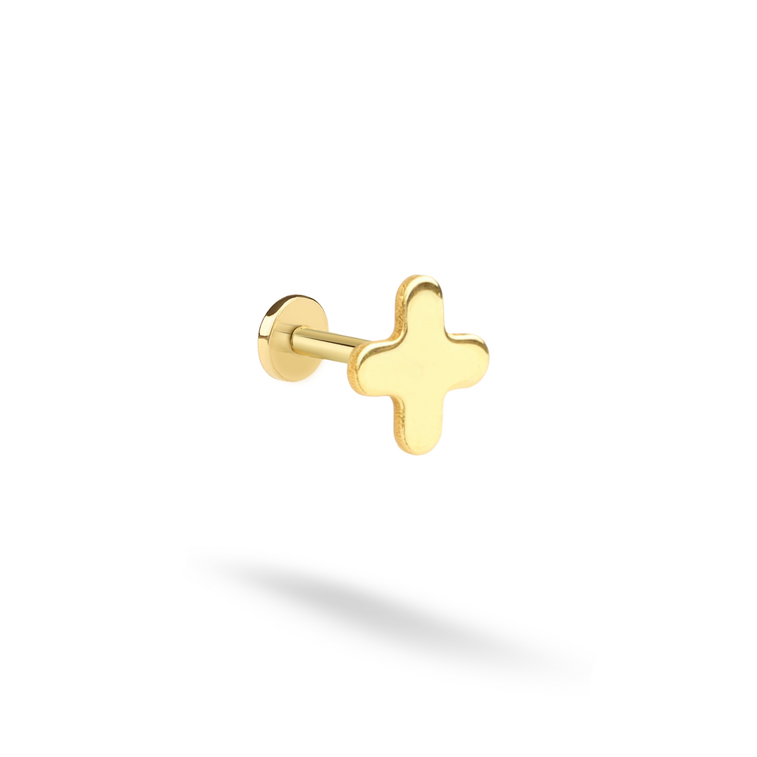 Minimalist Cross Flatback Ear Piercing 14K Gold