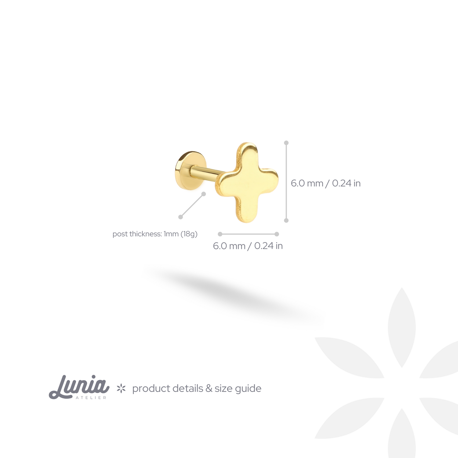 Minimalist Cross Flatback Ear Piercing 14K Gold