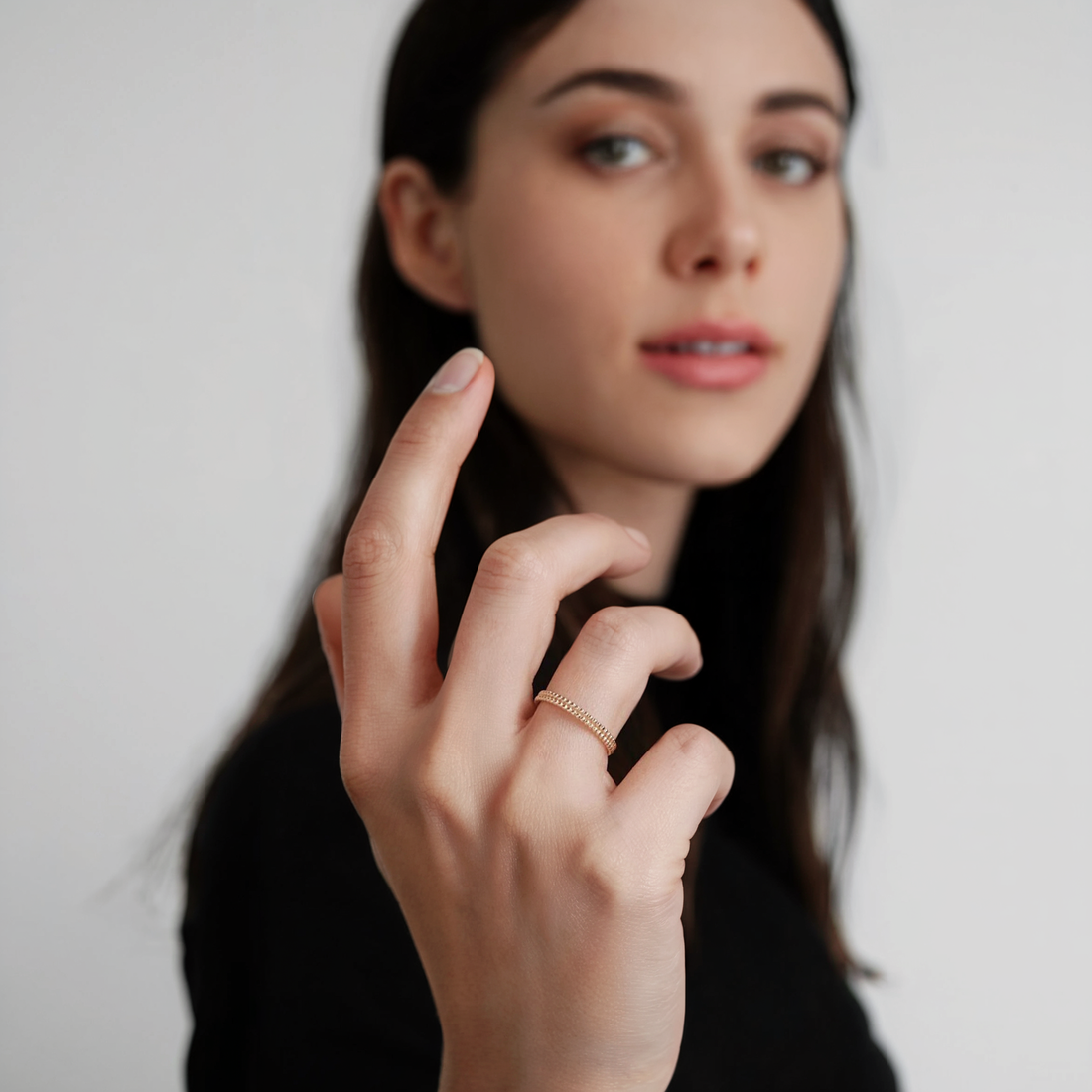 Minimalist Double Beaded Band Ring 14K Gold