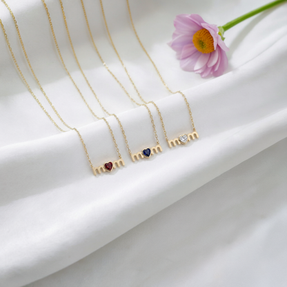 Mom Lettering Birthstone Love Mama Stone Necklace 14K Gold / Silver