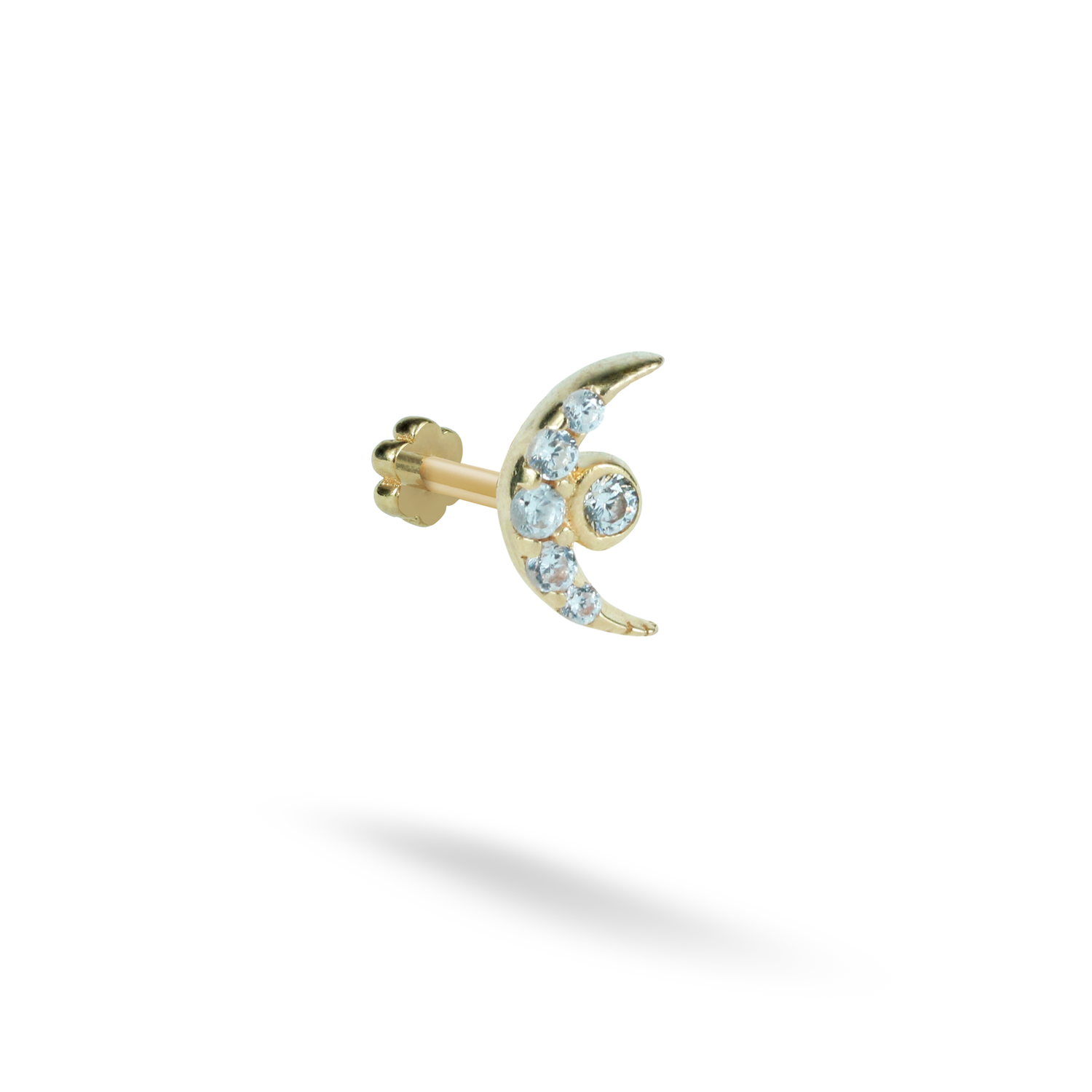 Moon Flatback Ear Piercing 14K Gold with CZ Stone