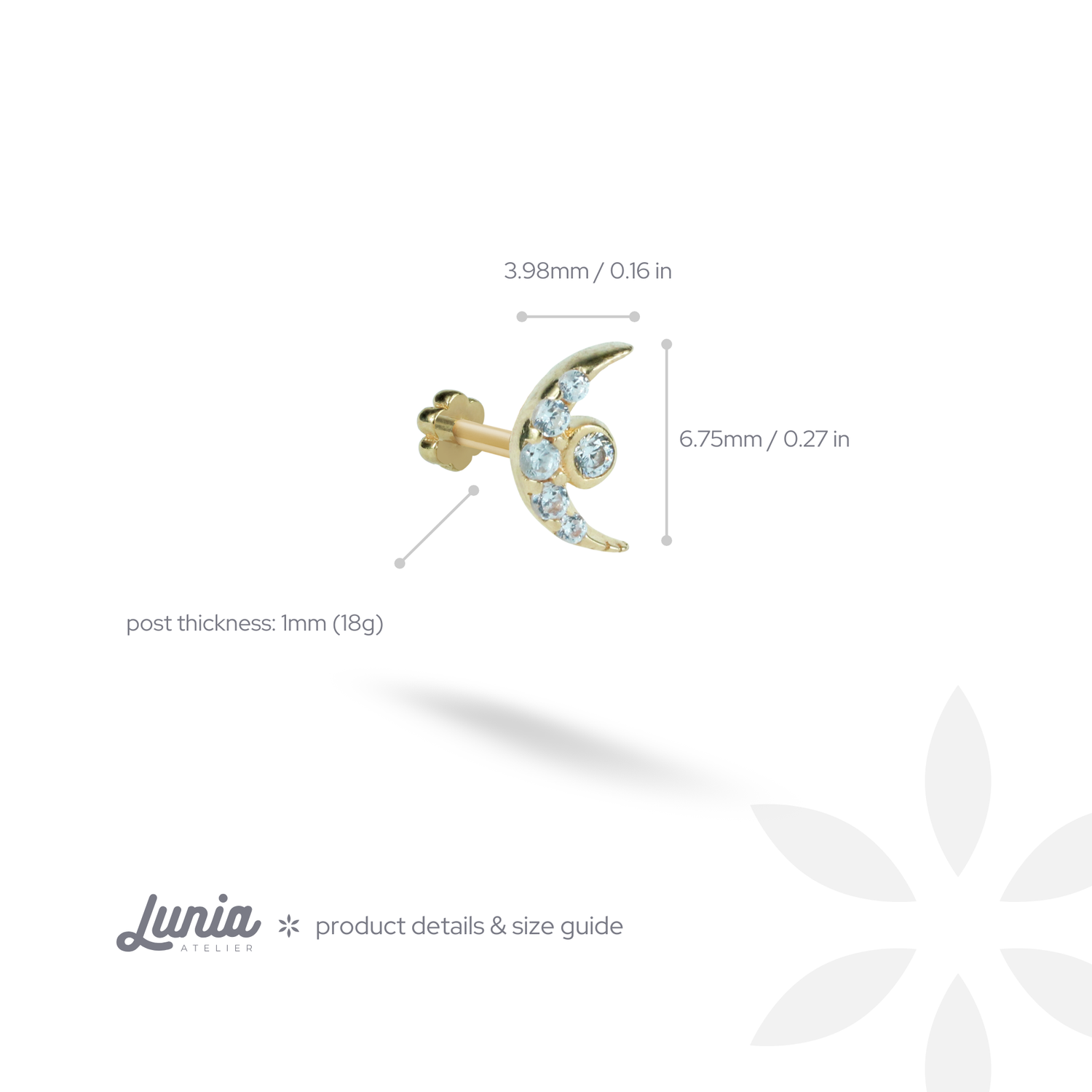 Moon Flatback Ear Piercing 14K Gold with CZ Stone