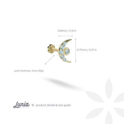 Moon Flatback Ear Piercing 14K Gold with CZ Stone