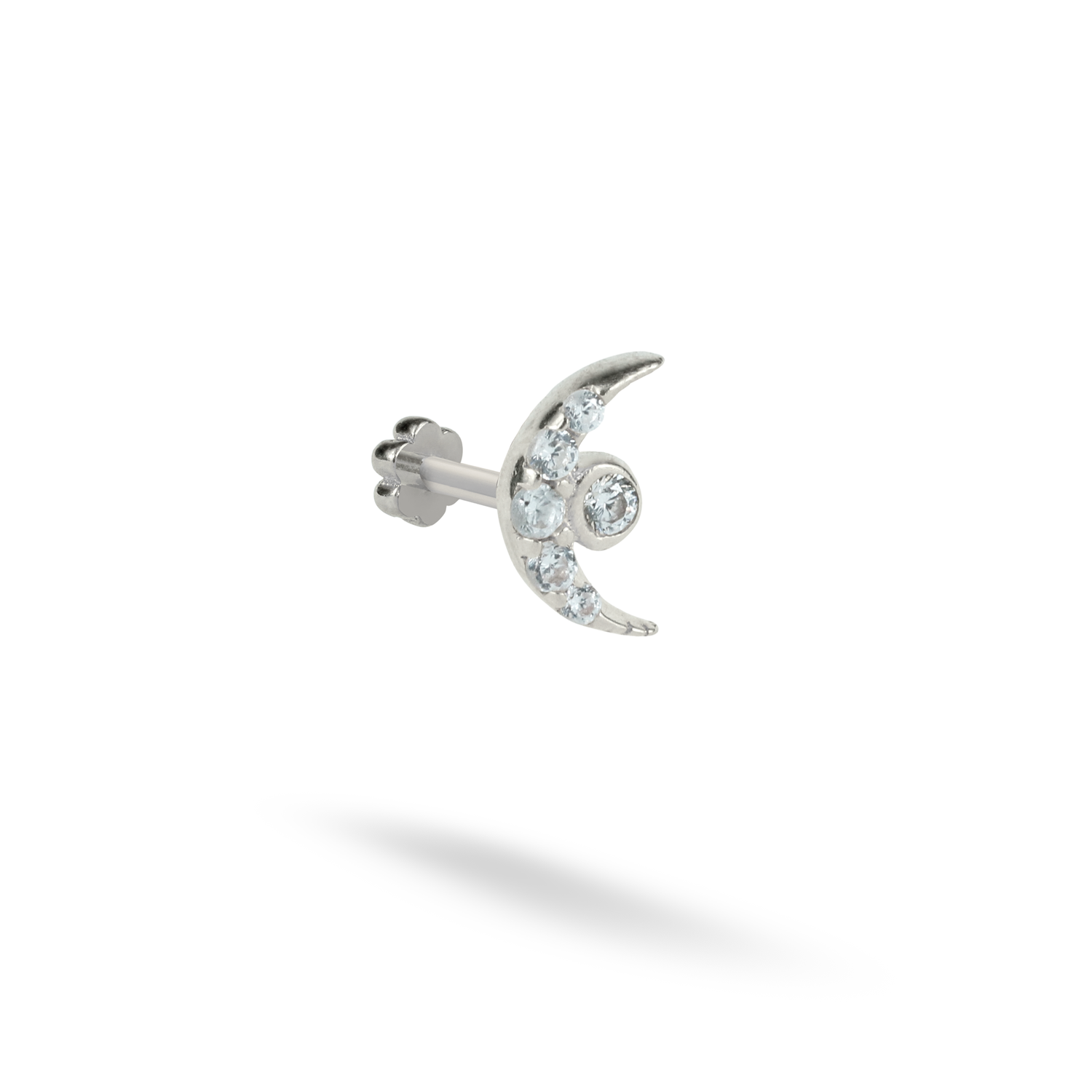 Moon Flatback Ear Piercing 14K Gold with CZ Stone