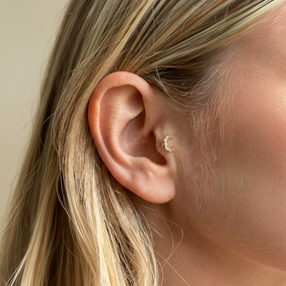 Moon Man Flatback Ear Piercing 14K Gold / Silver
