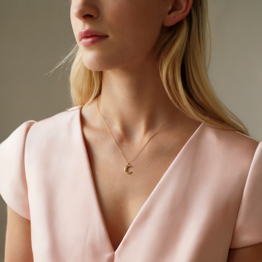 Half moon necklace Moon Man Pendant Necklace 14K Gold / Silver lunar necklace crescent pendant design