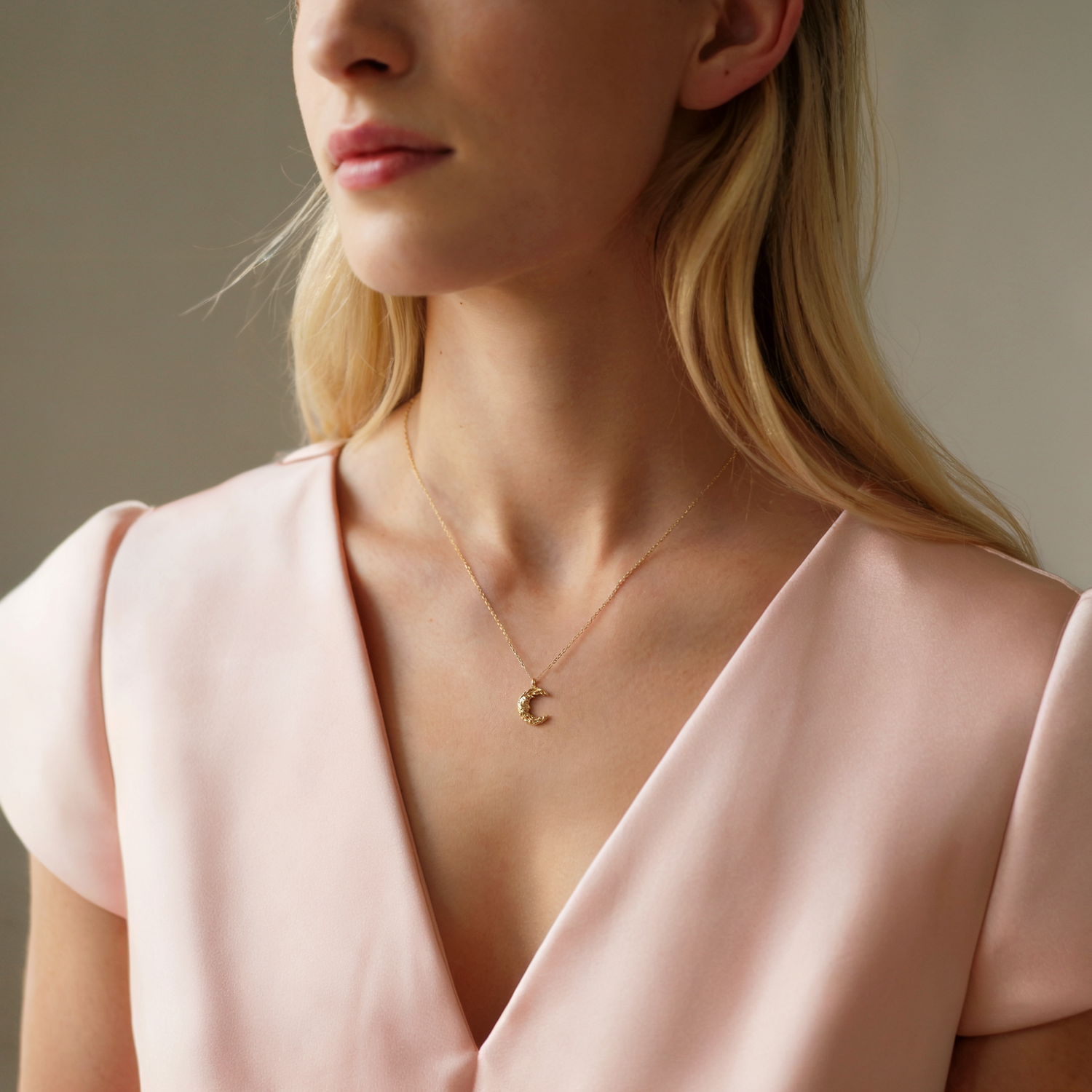 Half moon necklace Moon Man Pendant Necklace 14K Gold / Silver lunar necklace crescent pendant design