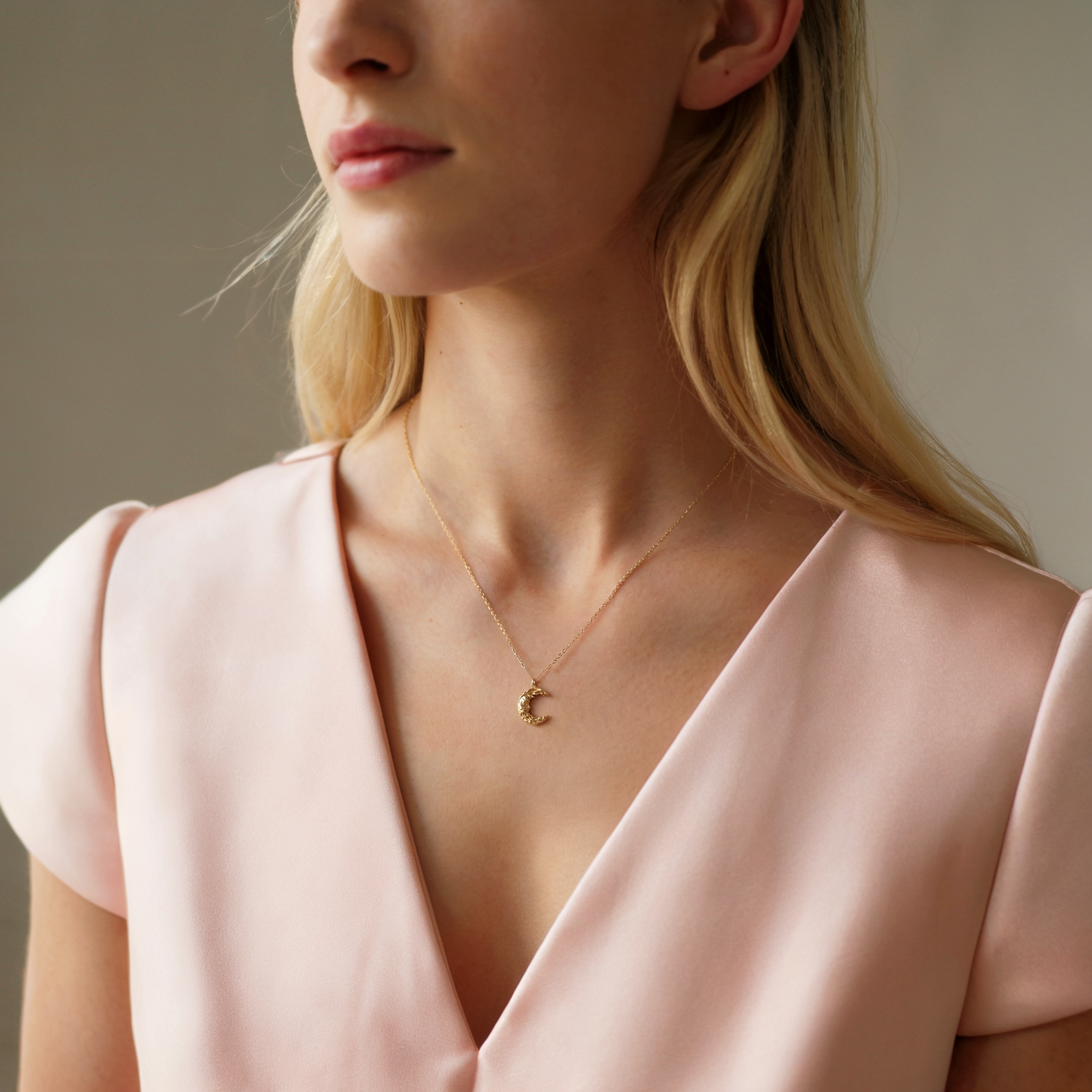 Half moon necklace Moon Man Pendant Necklace 14K Gold / Silver lunar necklace crescent pendant design