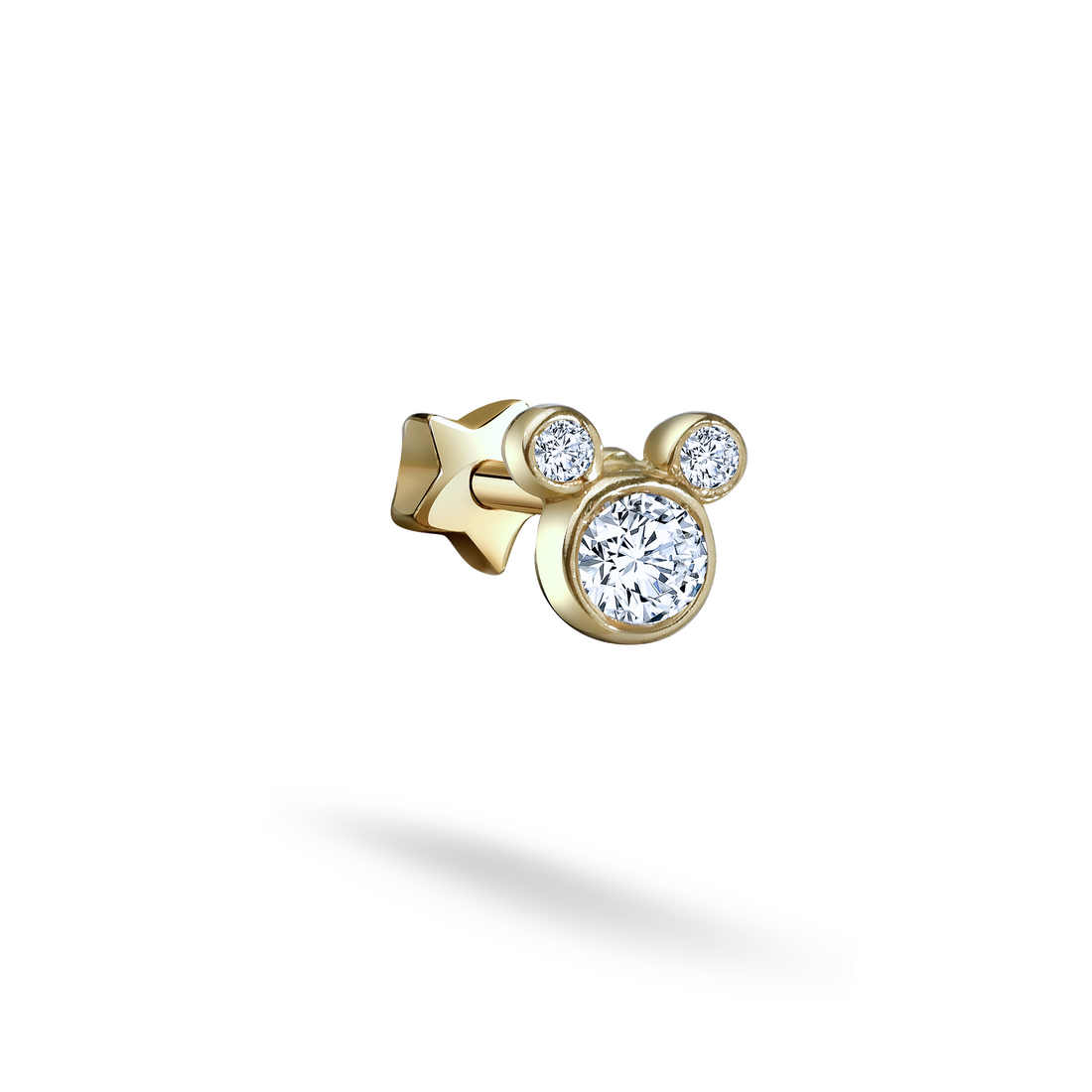 Mouse Flatback Ear Piercing 14K Gold with CZ Stone
