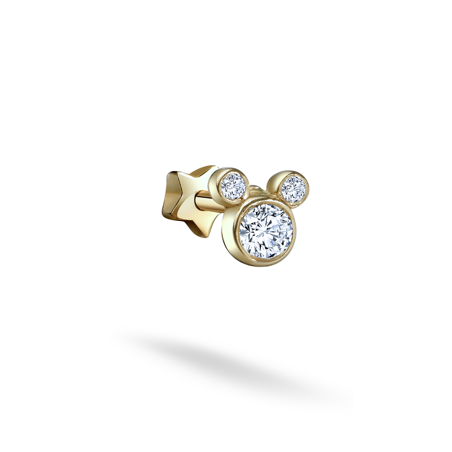 Mouse Flatback Ear Piercing 14K Gold with CZ Stone