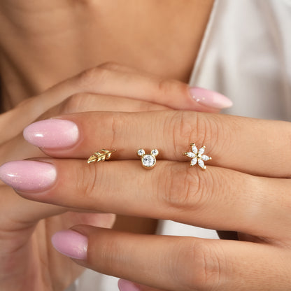 Mouse Flatback Ear Piercing 14K Gold with CZ Stone
