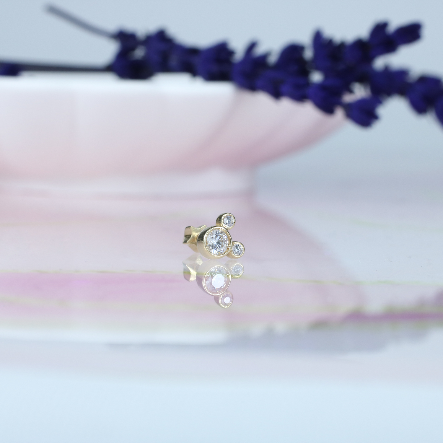 Mouse Flatback Ear Piercing 14K Gold with CZ Stone