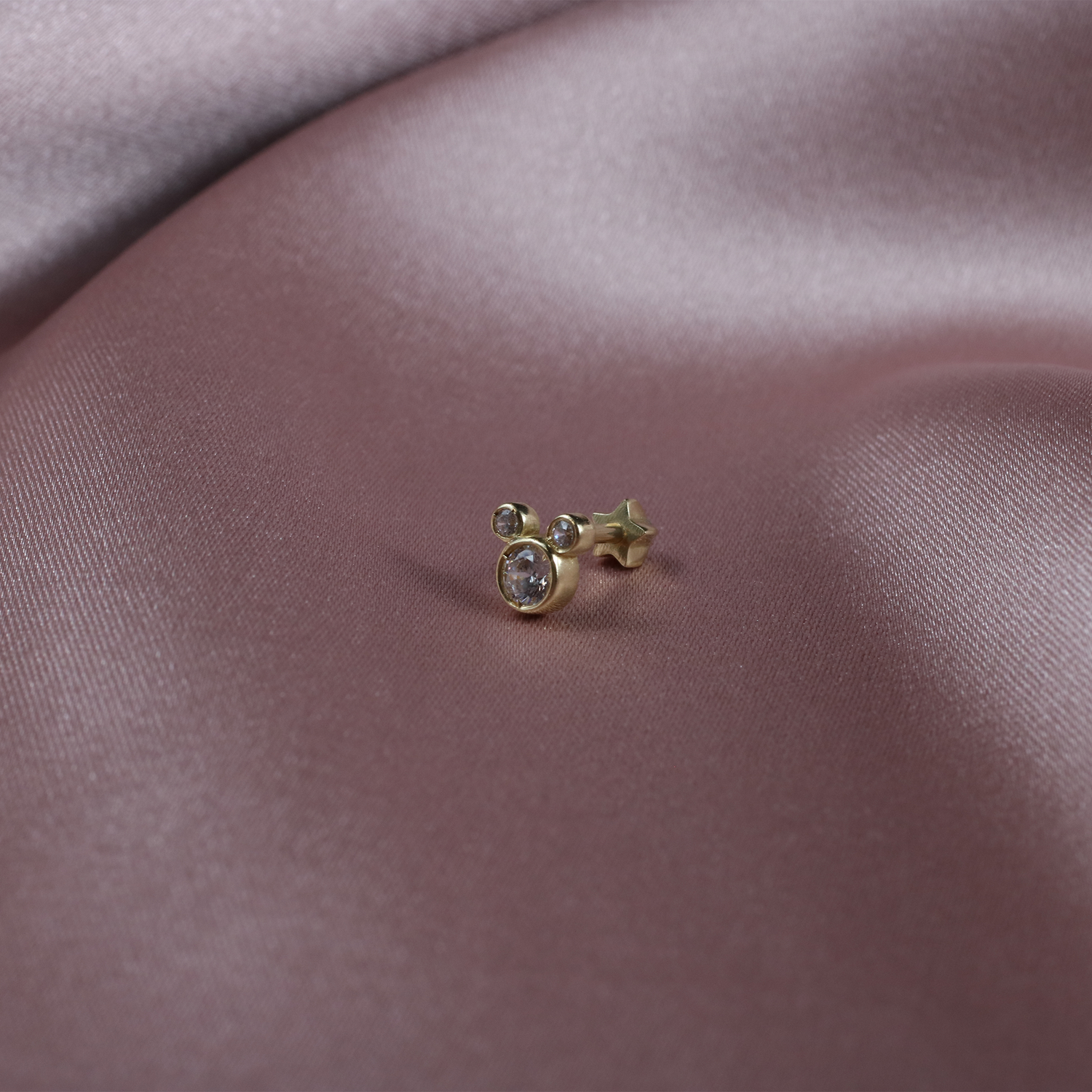Mouse Flatback Ear Piercing 14K Gold with CZ Stone