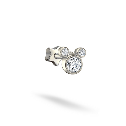 Mouse Flatback Ear Piercing 14K Gold with CZ Stone