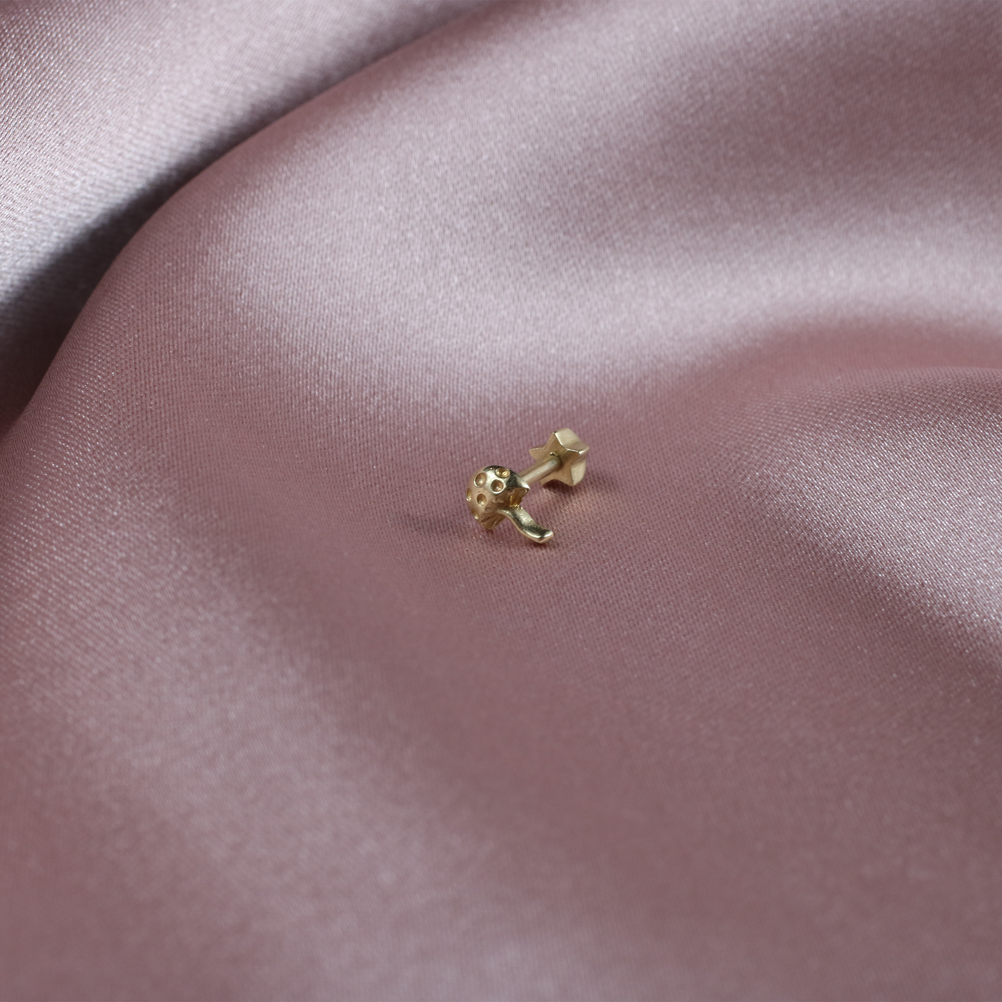 Mushroom Flatback Ear Piercing 14K Gold