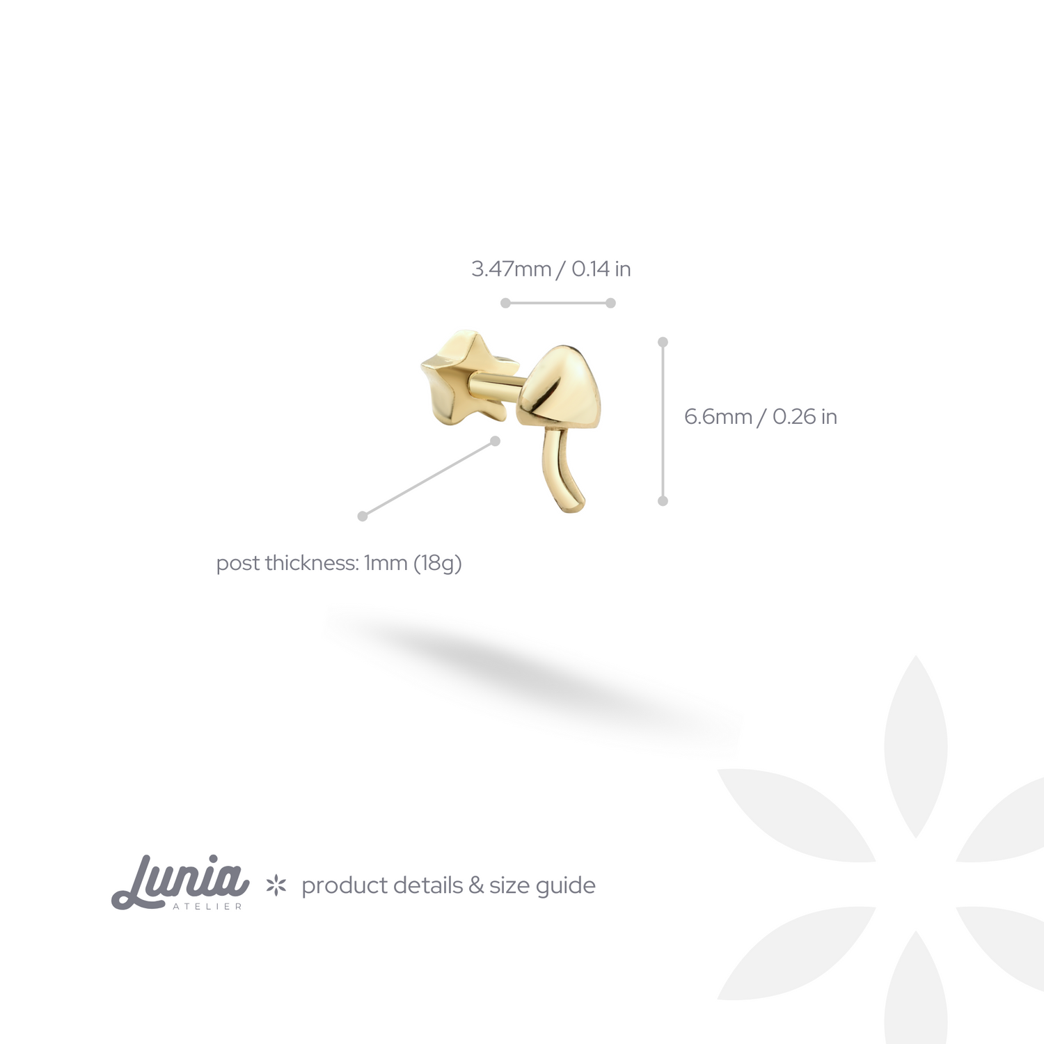 Mushroom Flatback Ear Piercing 14K Gold