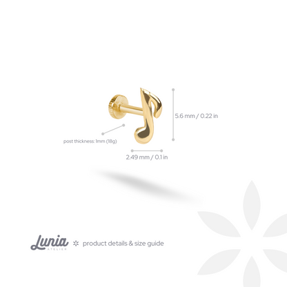 Music Note Flatback Ear Piercing 14K Gold