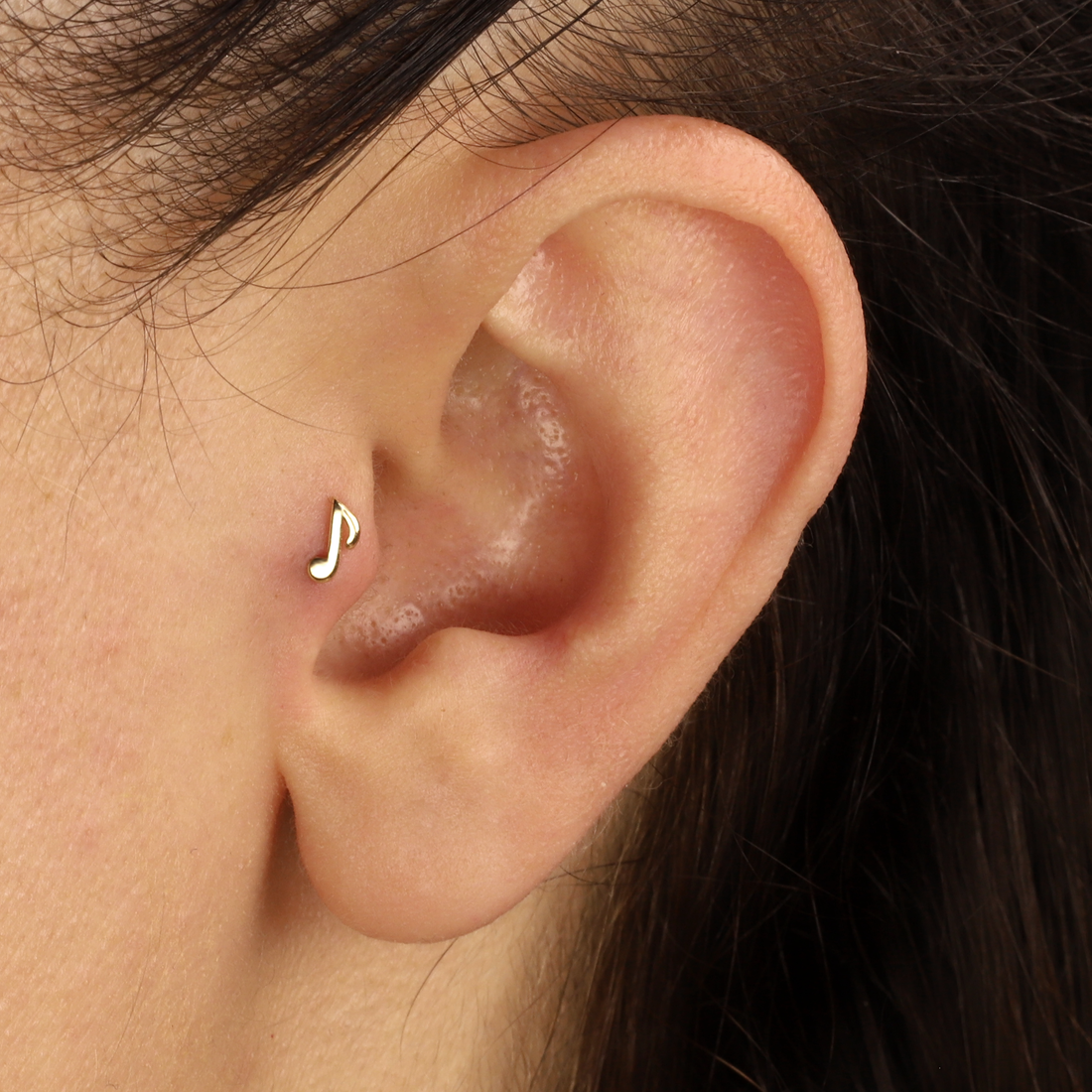 Hand crafted Melody Note Flatback Ear Piercing in 14K Gold