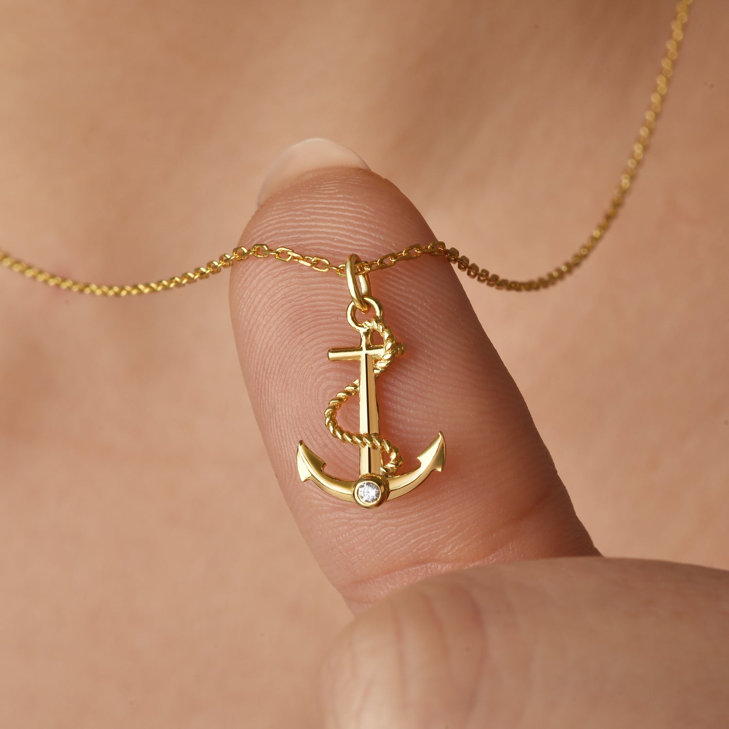 Nautical Anchor Diamond Necklace 14K Gold / Silver