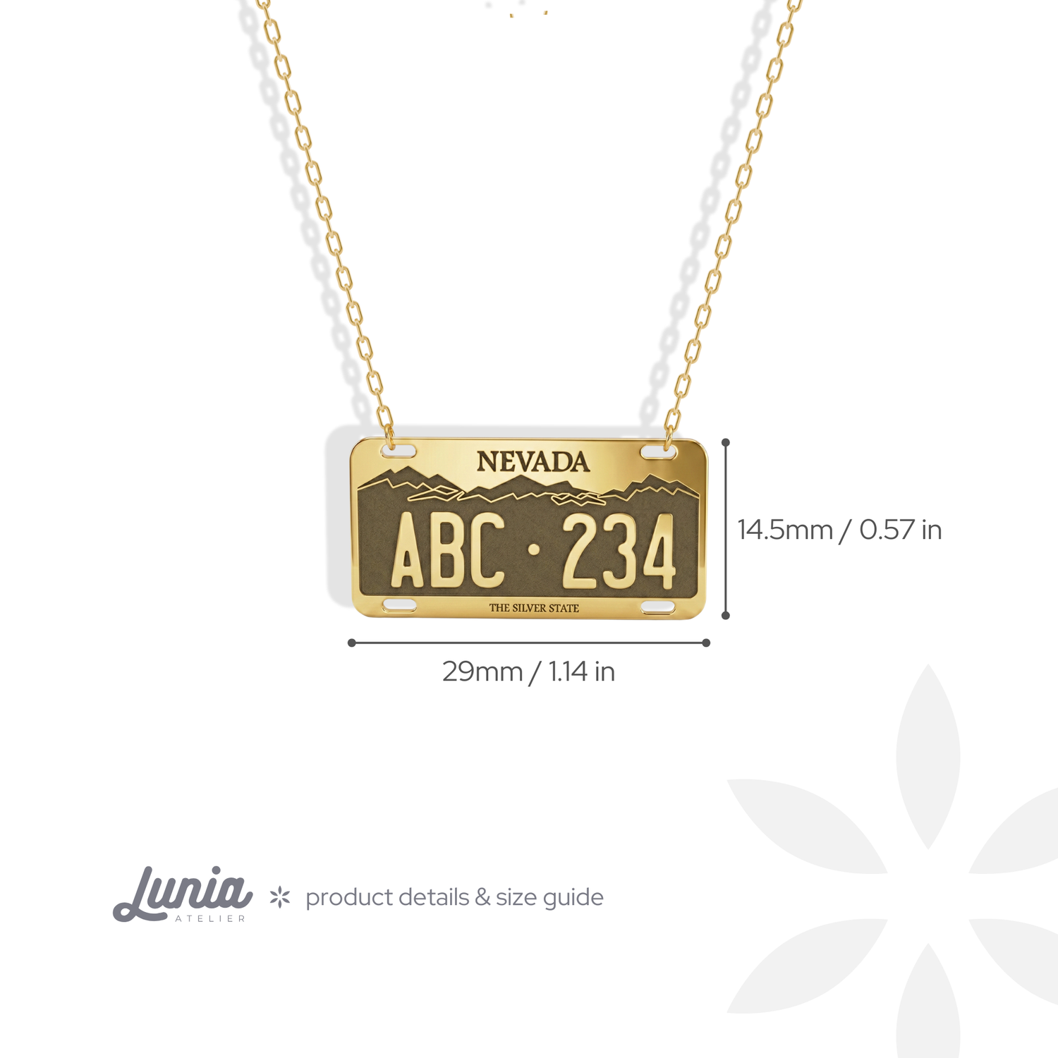 Nevada Car License Plate Custom Necklace 14K Gold / Silver
