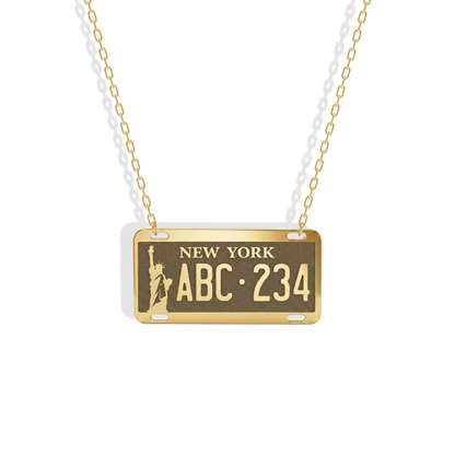 New York Car License Plate Custom Necklace 14K Gold / Silver