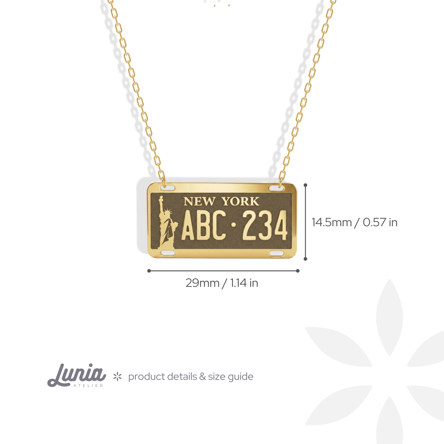New York Car License Plate Custom Necklace 14K Gold / Silver
