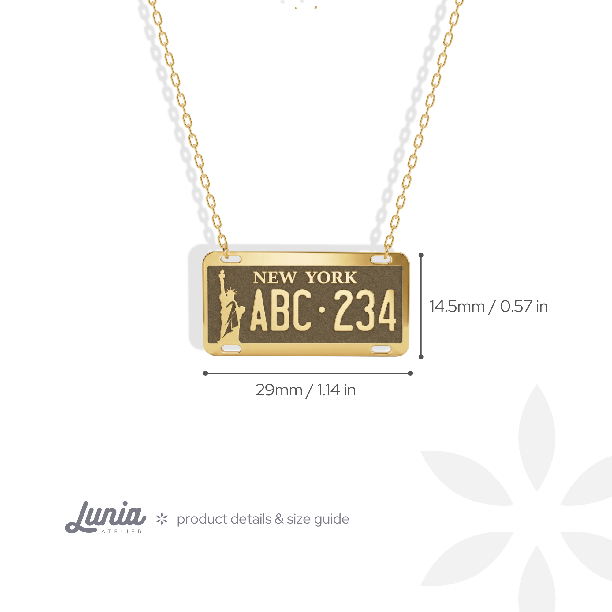 New York Car License Plate Custom Necklace 14K Gold / Silver