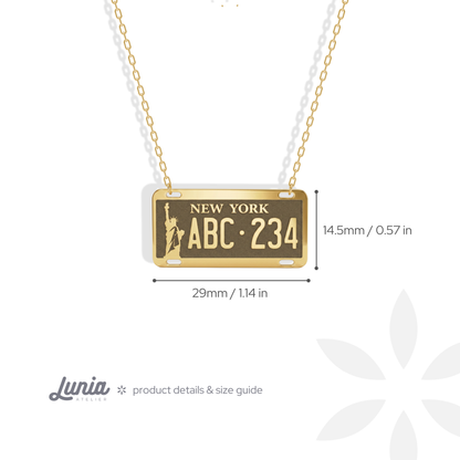 New York Car License Plate Custom Necklace 14K Gold / Silver