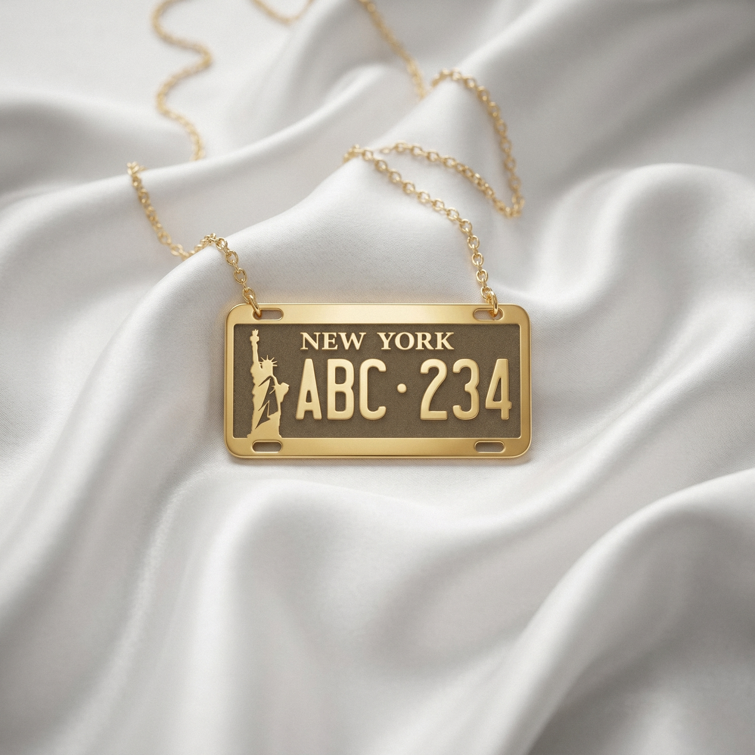 Personalized New York Car License Plate Custom Necklace in 14K Gold or Silver. Handmade Jewelry, NY Plate Necklace, perfect Gift For Him &amp; car lovers.