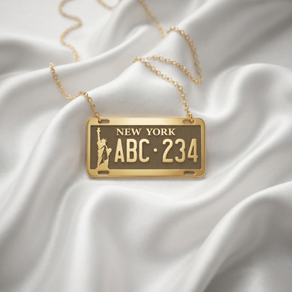 Personalized New York Car License Plate Custom Necklace in 14K Gold or Silver. Handmade Jewelry, NY Plate Necklace, perfect Gift For Him &amp; car lovers.