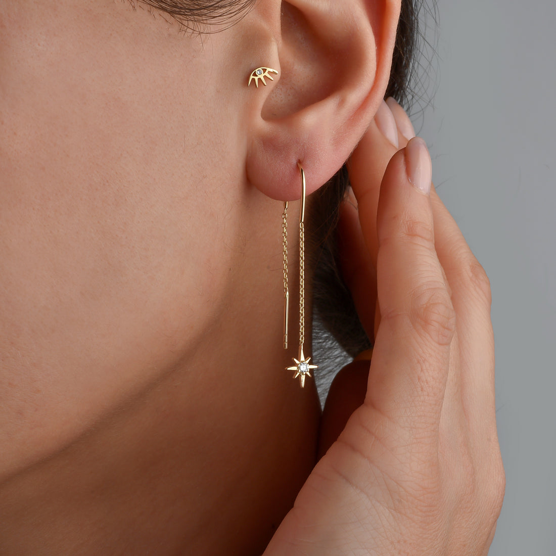 North Star Drop Earrings Diamond 14k Gold / Silver
