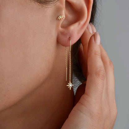 North Star Drop Earrings Diamond 14k Gold / Silver