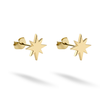 North star stud earrings in 14K gold or silver, perfect for celestial jewelry lovers.
