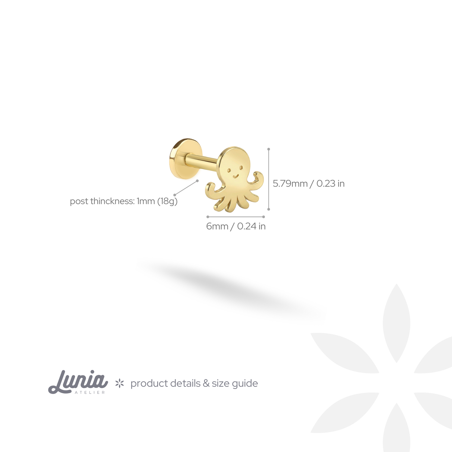 Octopus Flatback Ear Piercing 14K Gold / Silver